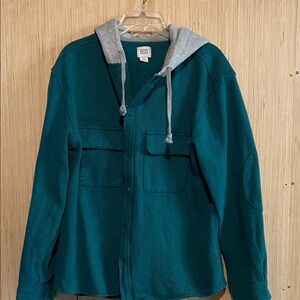 BDG Teal Utility Jacket with Gray Hood